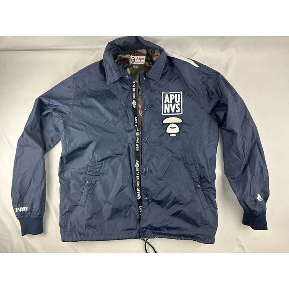 Aape By A Bathing Ape Navy Windbreaker Jacket With Camo Lining S - Picture 1 of 11